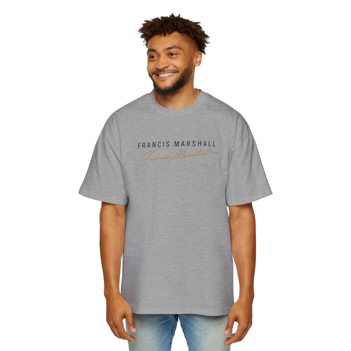 Francis Marshall Signature Tee in athletic heather, front view