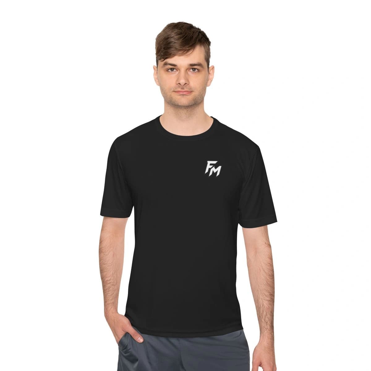 Francis Marshall FM Performance Tee in black, front view