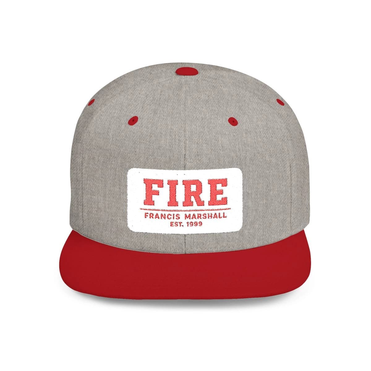 Francis Marshall Heritage Patch Hat in heather grey and red, front view