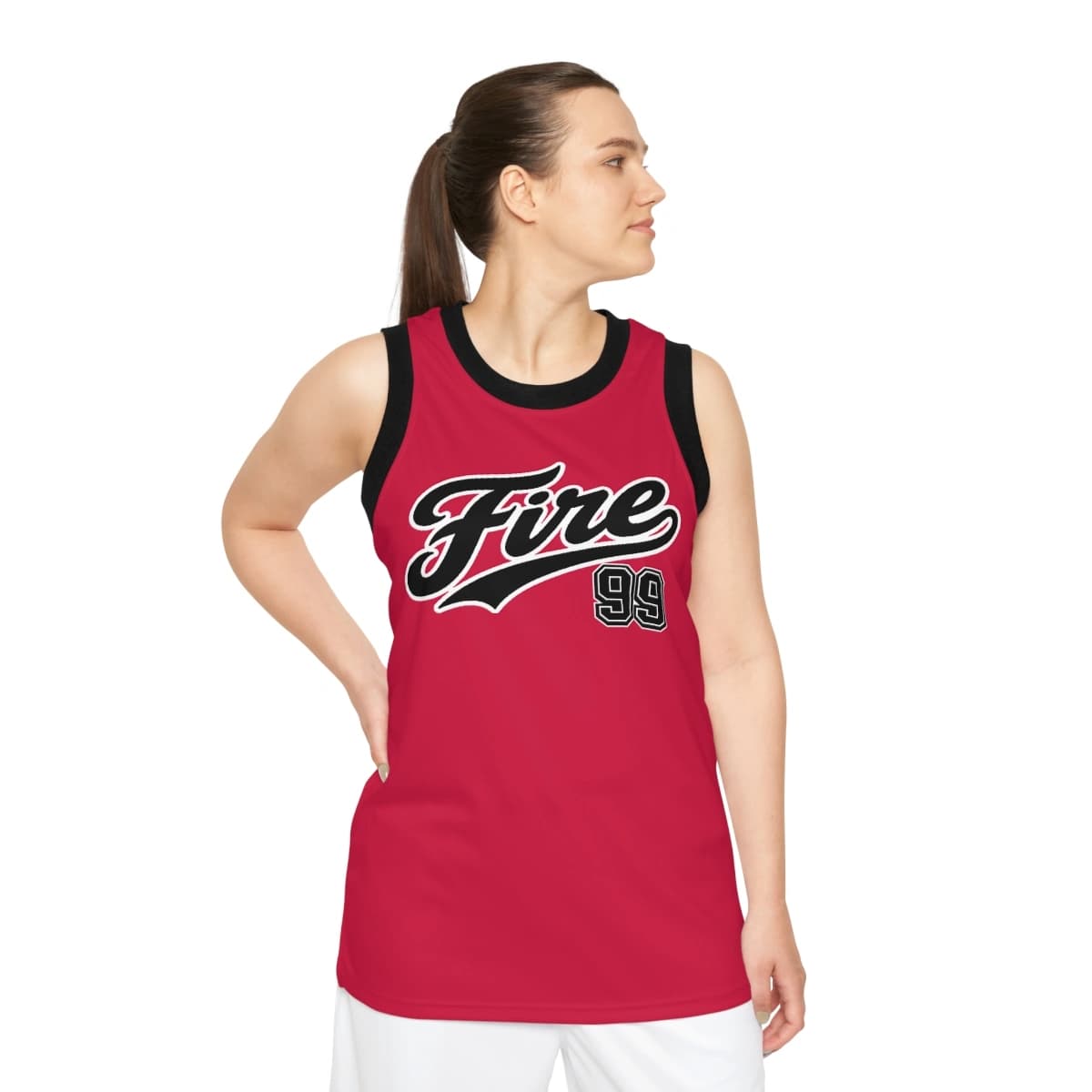 Francis Marshall Heritage Jersey in red, worn front view