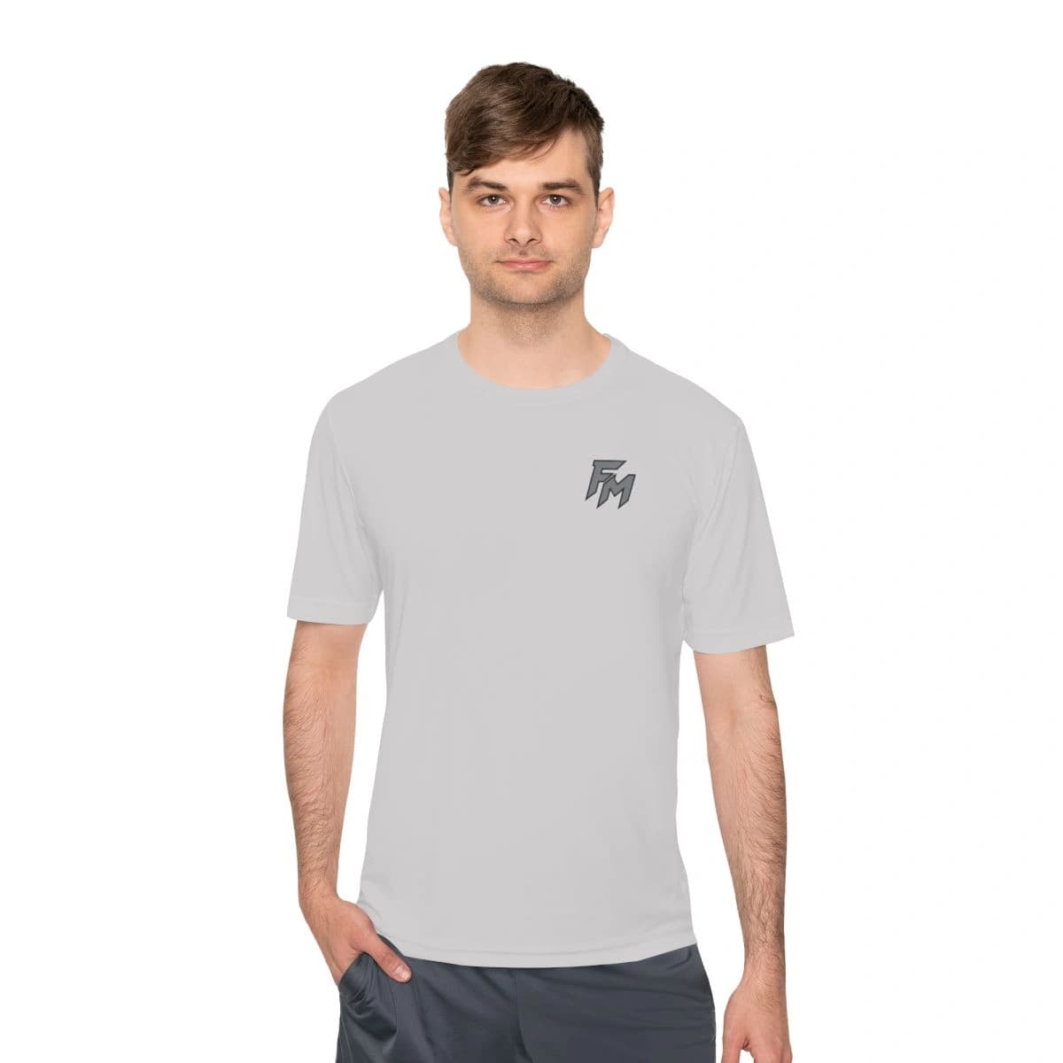 Francis Marshall FM Performance Tee in silver, front view