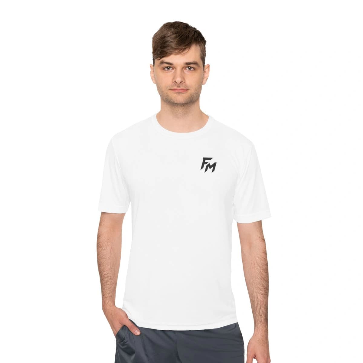 Francis Marshall FM Performance Tee in white, front view